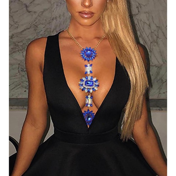 Boho Rhinestone Statement Chest Chain Crystal Necklace Body - Picture 4 of 4